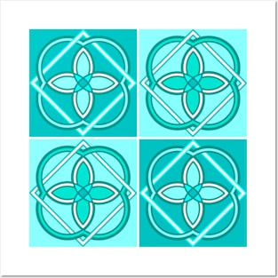 Tile pattern blue green mint Posters and Art